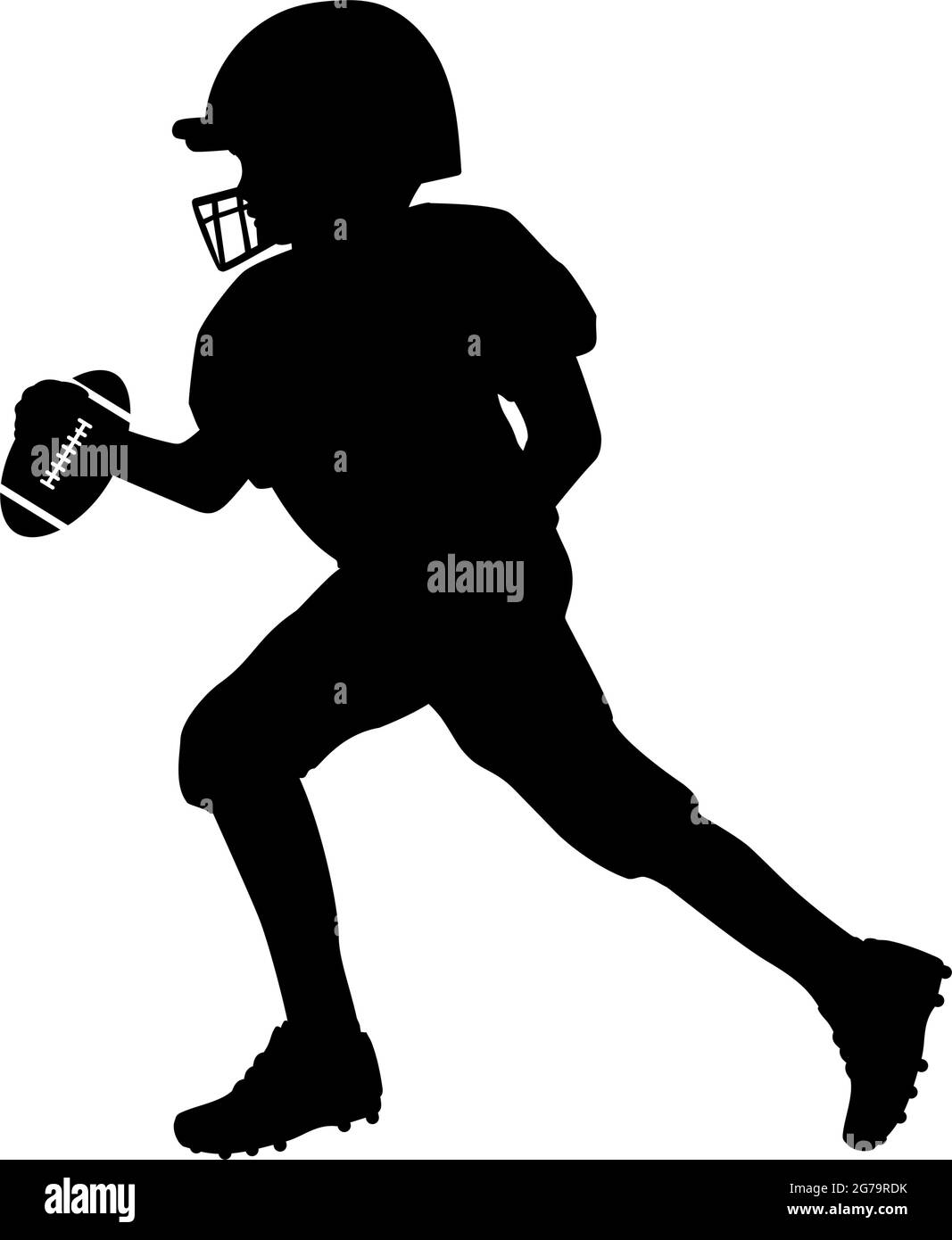 Silhouette American football player running boy with ball. Symbol sport. Illustration icon logo Stock Vector