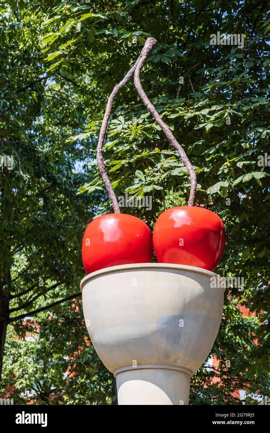 Kirschensäule, cherry sculpture, by Thomas Schütte, Münster, North Rhine-Westphalia, Germany, Europe Stock Photo