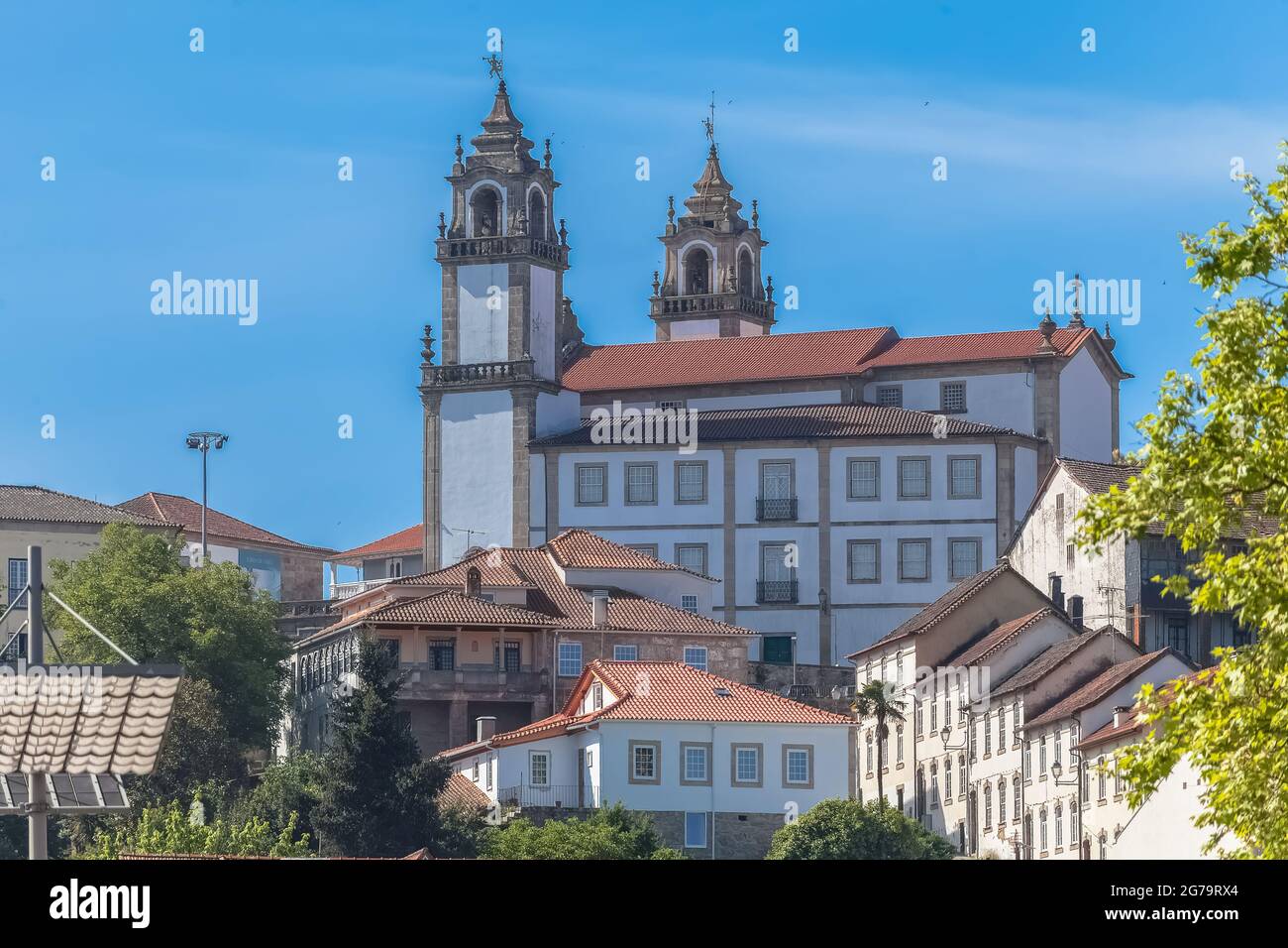 Viseu / Portugal - 05/08/2021 : View at the lateral facade of Church of Mercy, baroque style monument, architectural icon of the city of Viseu, in Por Stock Photo