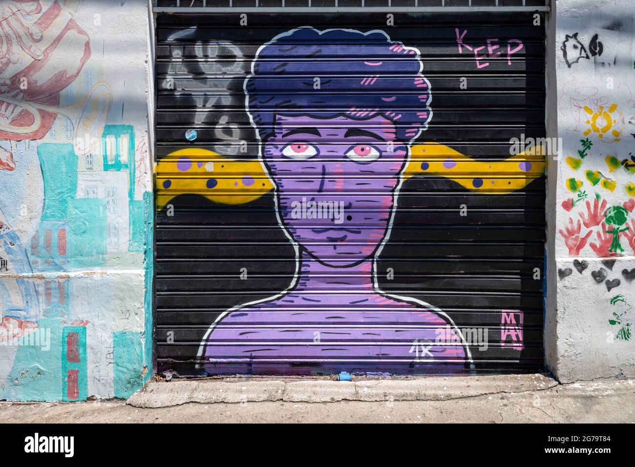 Graffiti street art murals line the streets and back alleys of Rio de Janeiro, especially in the Santa Teresa and Lapa neighborhoods. Stock Photo