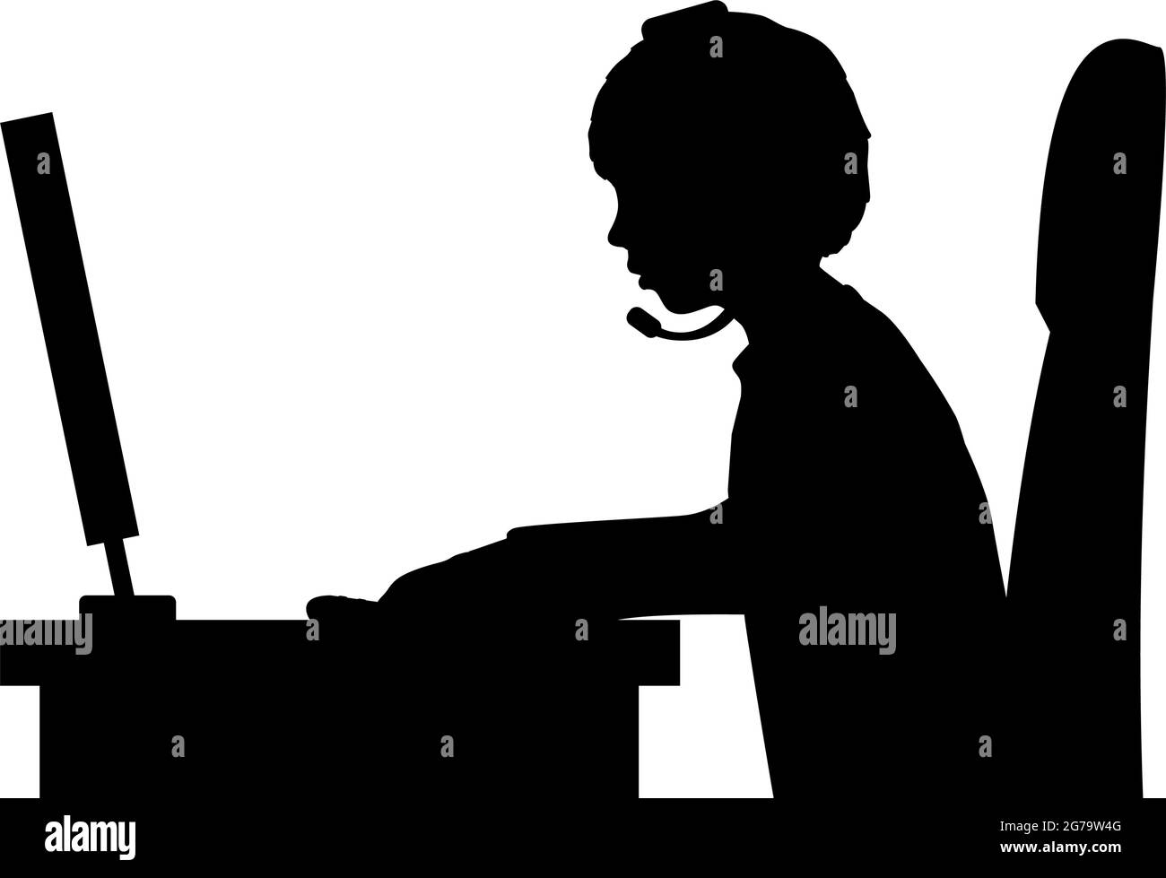 Silhouette boy sitting at the computer close up. Symbol illustration icon  logo Stock Vector Image & Art - Alamy