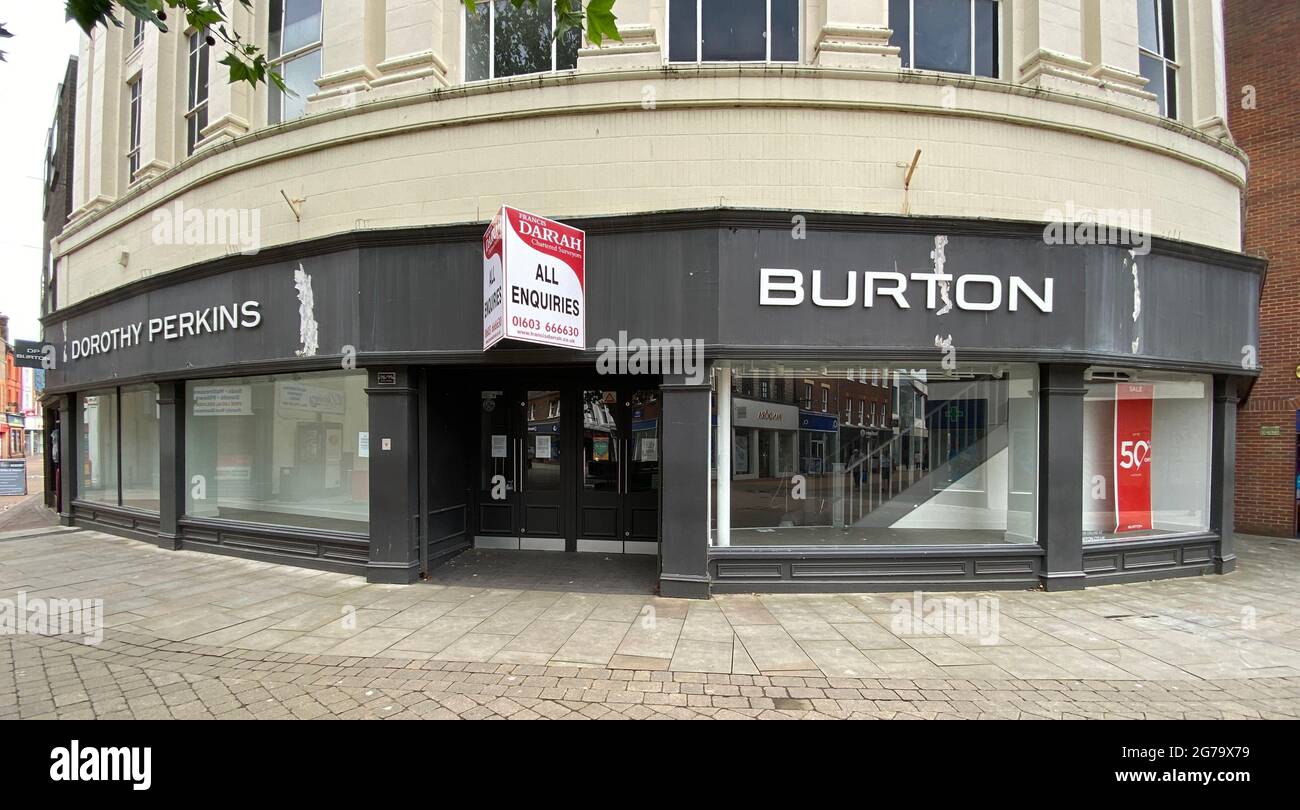 Empty branches of Dorothy Perkins and Burton in King's Lynn town centre in Norfolk Picture date: Thursday June 24, 2021. Photo credit should read: Martin Keene/PA Wire Stock Photo