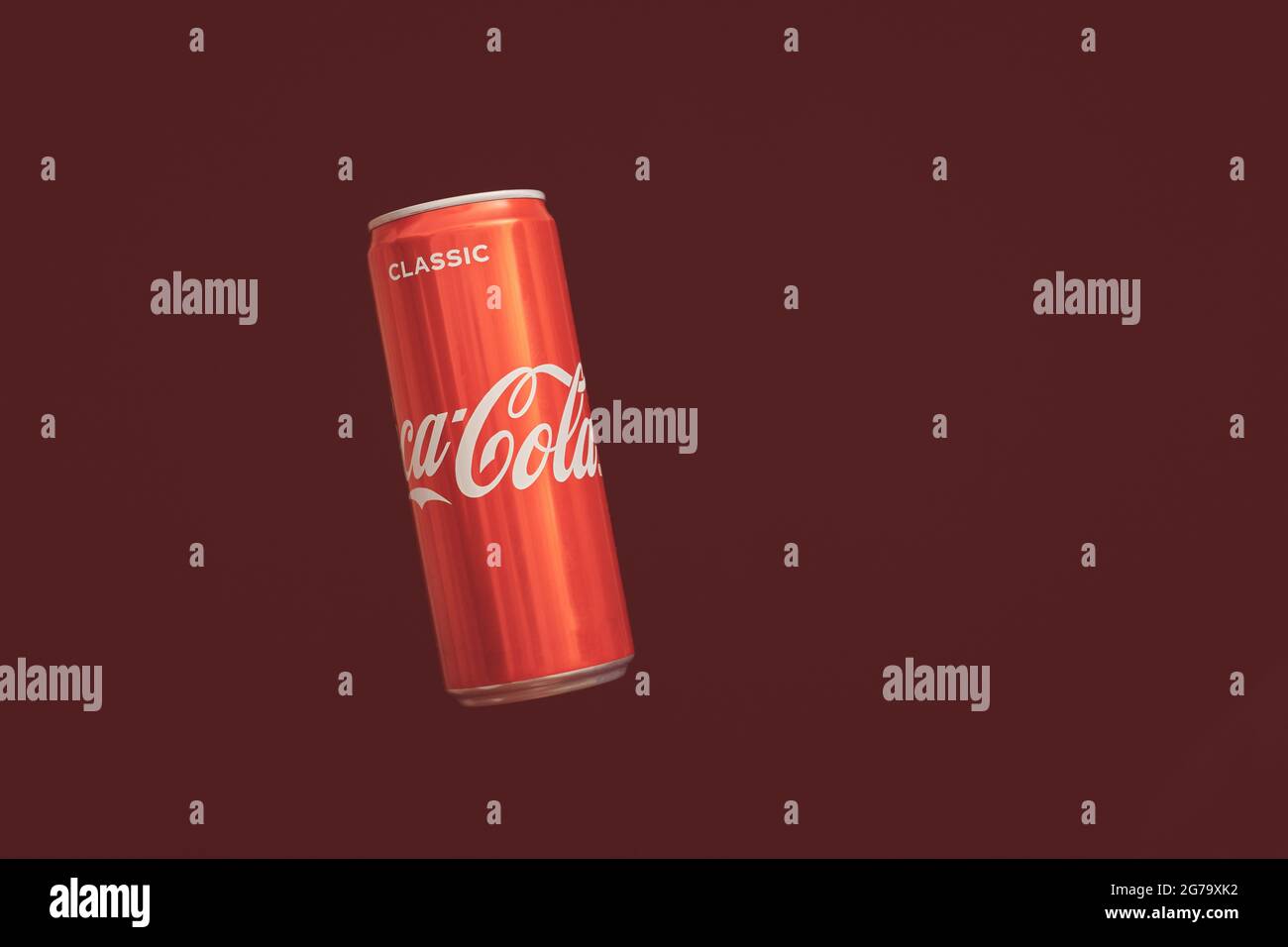 Kaliningrad Russia March 13 2021 Coca Cola Can Red Background Classic Coke Jar Carbonated Soft Drink Manufactured By The Coca Cola Company Stock Photo Alamy