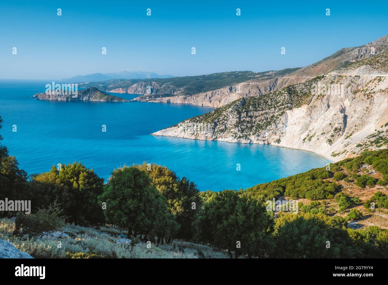 Coastline of Kefalonia island close to Myrtos beach abd Assos village, Greece Stock Photo