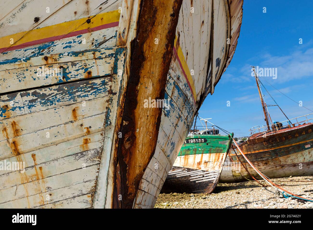 Shipwrecks in the port of Camaret, Presqu-Ã®le de Crozon, France, Brittany, Finistère department Stock Photo