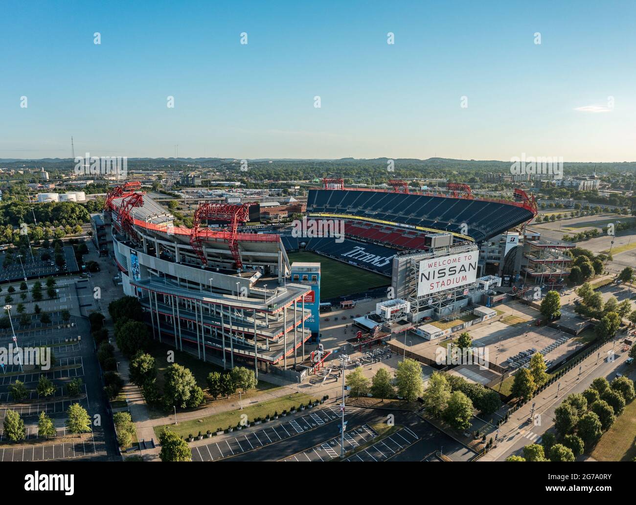 Nashville, Tennessee - 28 June 2021: Nissan Stadium in Nashville Tennessee just after sunrise Stock Photo