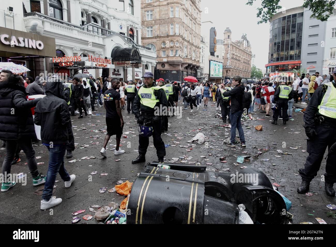 England fans gathered in central London hours before the Euros 2020 Final between England and Italy 11th July 2021; there was joy & disorder. Stock Photo