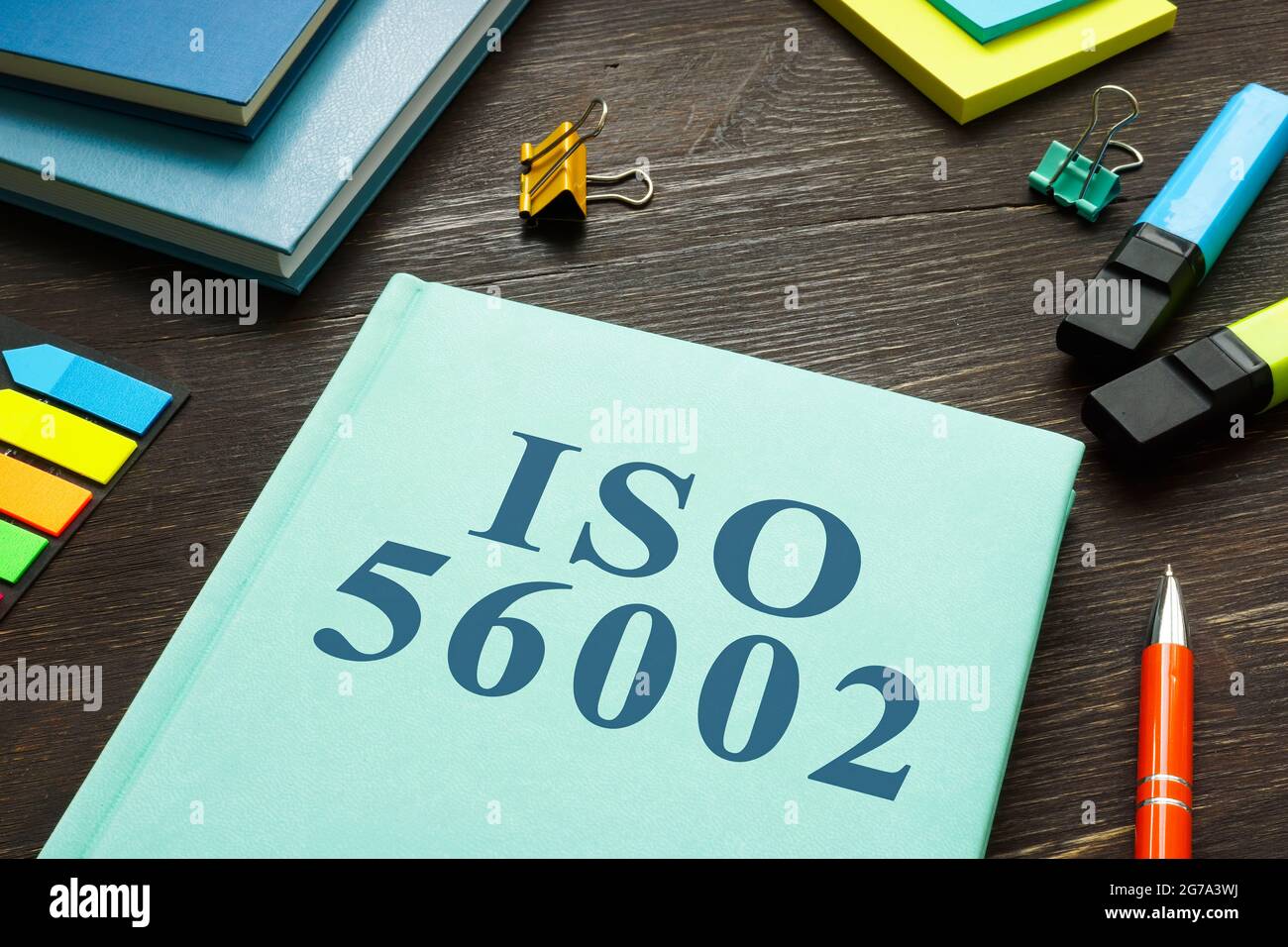 Book about iso 56002 or Innovation management system. Stock Photo