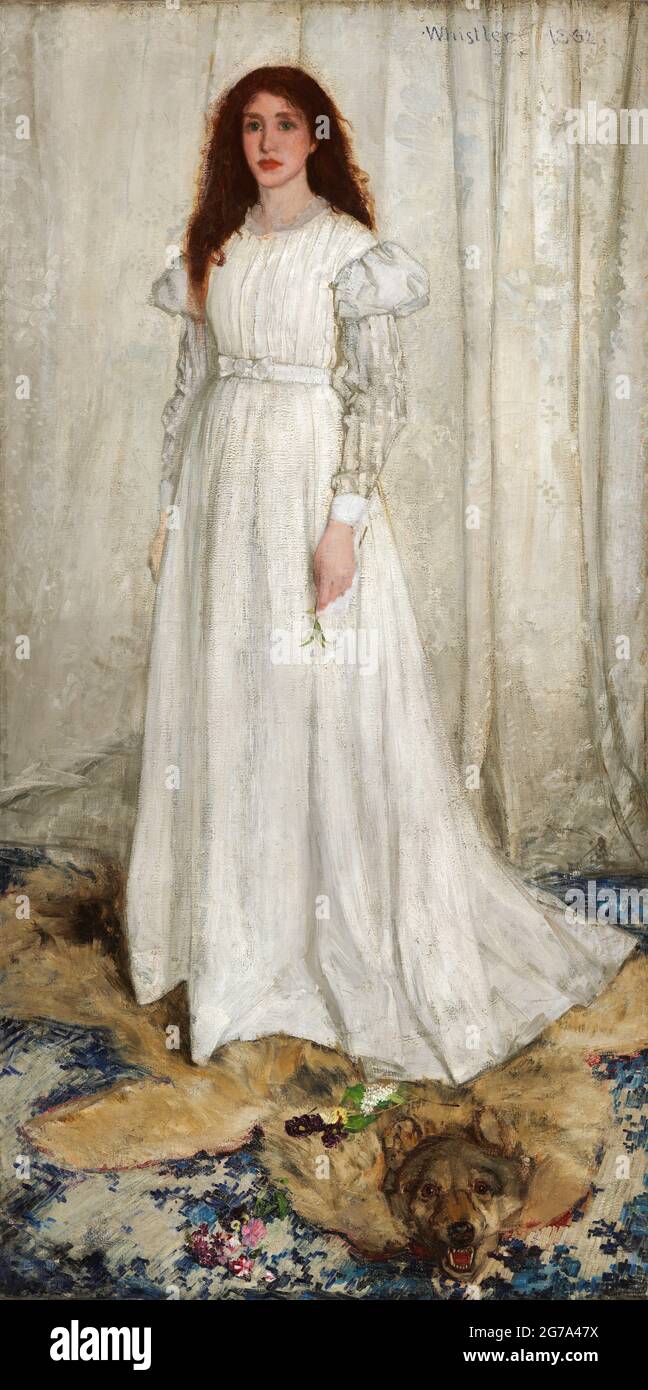 Whistler. Painting entitled 'Symphony in White, No. 1: The White Girl' by James Abbott McNeill Whistler  (1834-1903), oil on canvas, 1862 Stock Photo