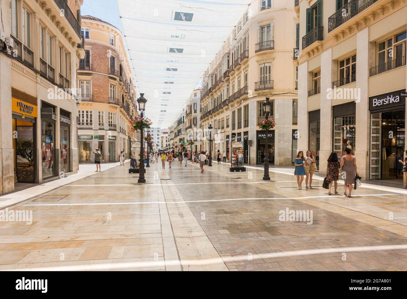 Malaga Spain. Calle Marqués de Larios Malaga pedestrian main street,  covered with sun shades, Malaga, Andalusia, Spain Stock Photo - Alamy
