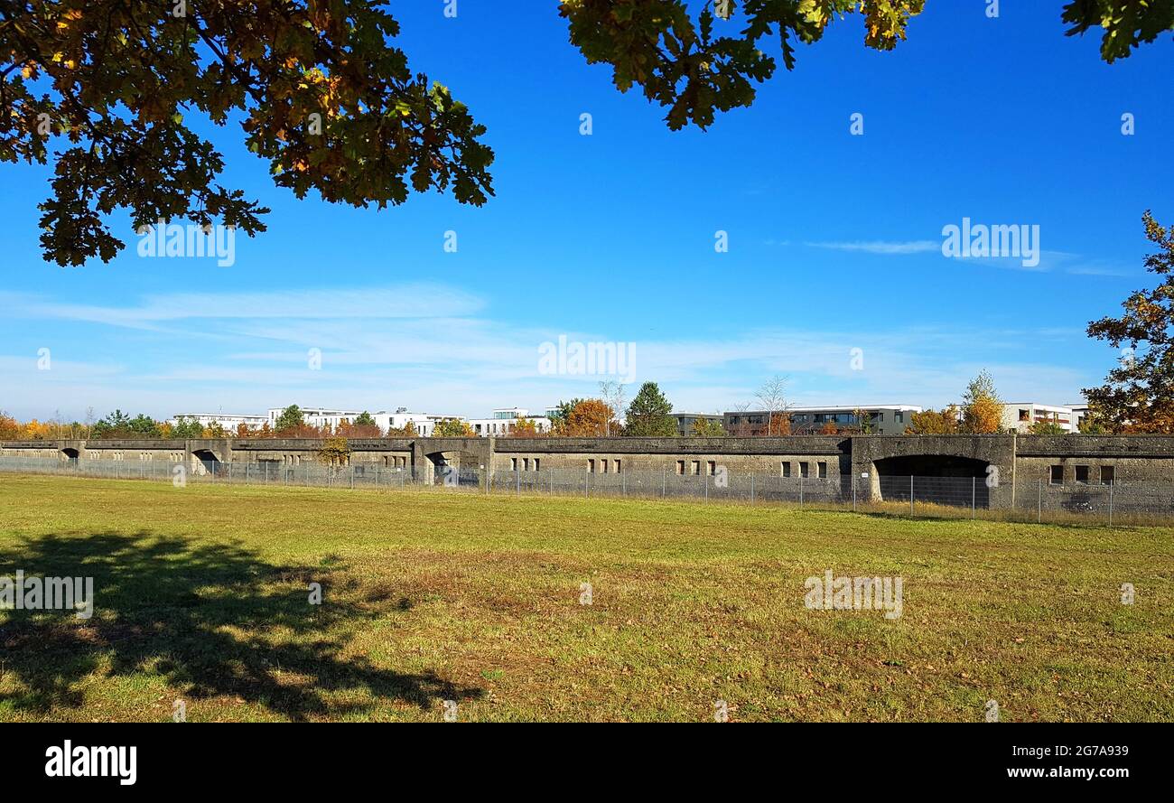 Former grandstand of the former Munich-Riem airport Stock Photo
