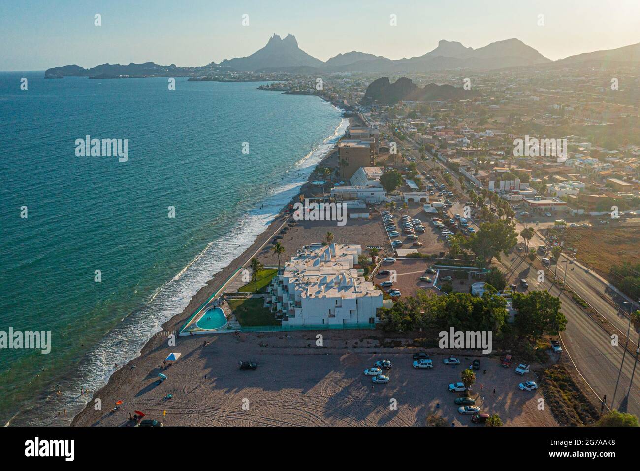 Aerial view of landscape, sand, sea in San Francisco tourist beach in San  Carlos Nuevo Guaymas in Sonora, Mexico. San Carlos Bay in the Gulf of  California, Sea of \u200b\u200bCortez or Bermejo, image size:1300x956