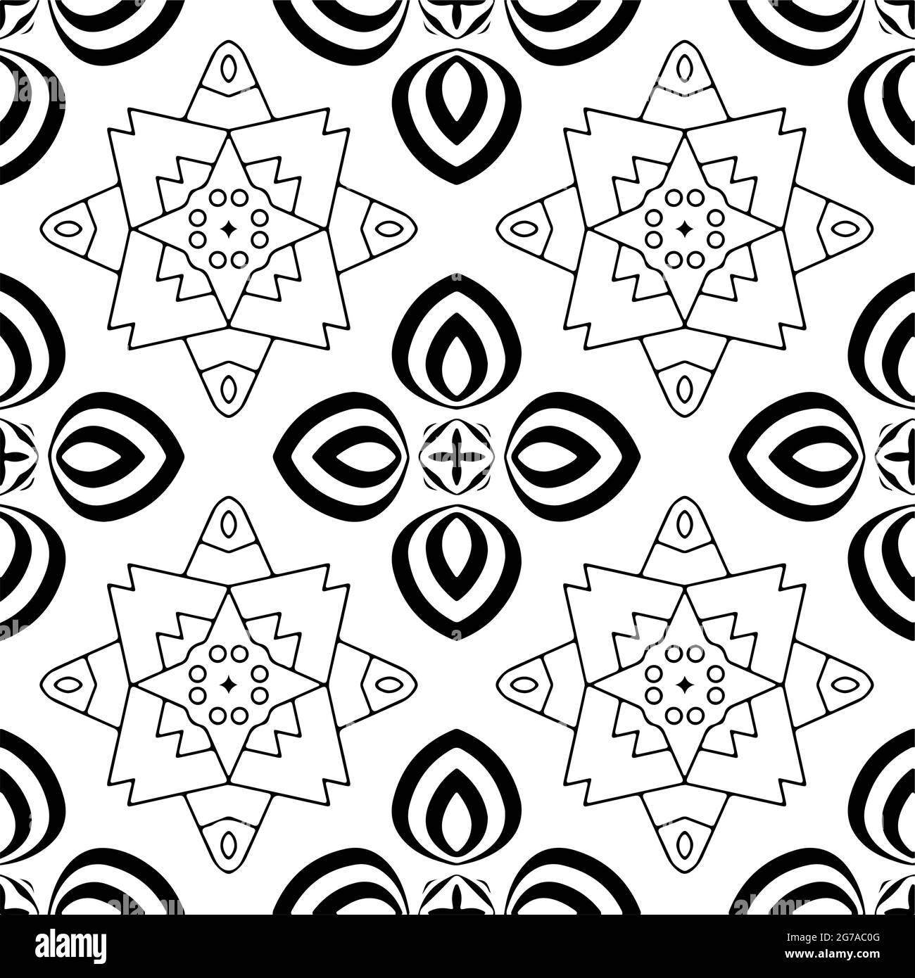 Seamless vector pattern in geometric ornamental style. Black and white ...