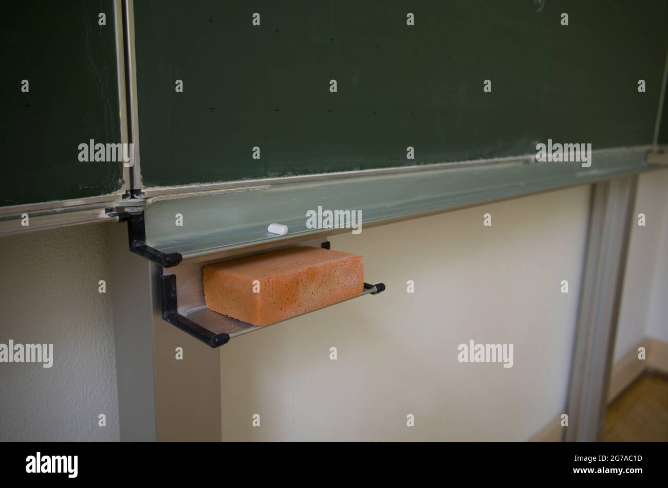 Chalk and sponge, blackboard, classroom, Stuttgart, Baden-Wuerttemberg, Germany Stock Photo