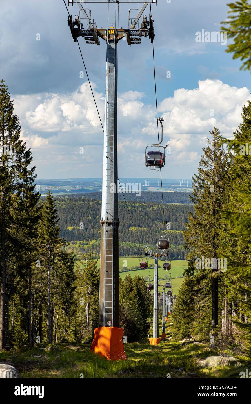 Cable car to the Ochsenkopf summit in the Fichtelgebirge, Upper Franconia, Bavaria, Germany Stock Photo