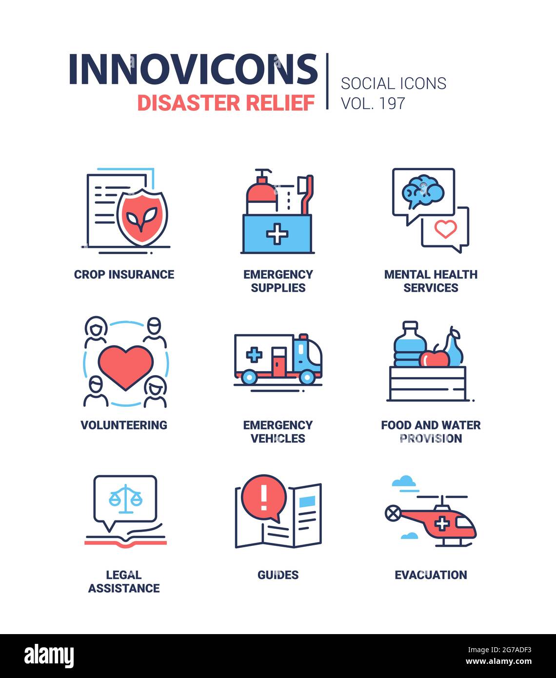 Disaster relief modern colorful line design style icons. Life