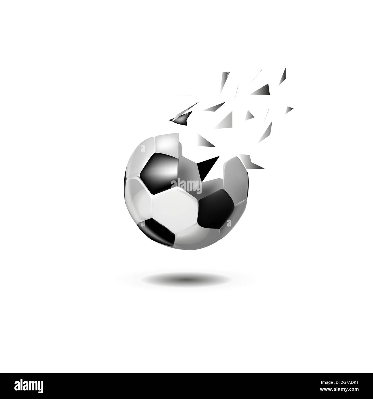 soccer ball in a modern abstract style. breaks up and flies crashing the background. vector design. concept football Stock Vector