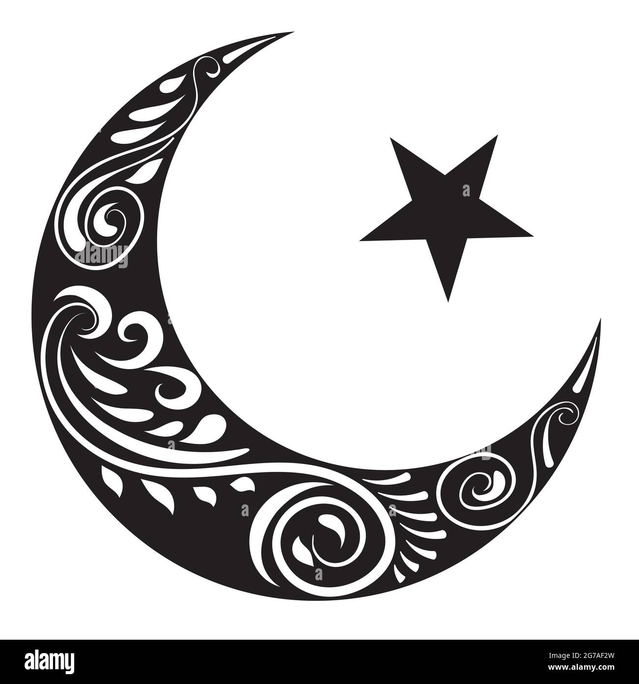 Decorative ornamental crescent moon and star design. Stock Vector