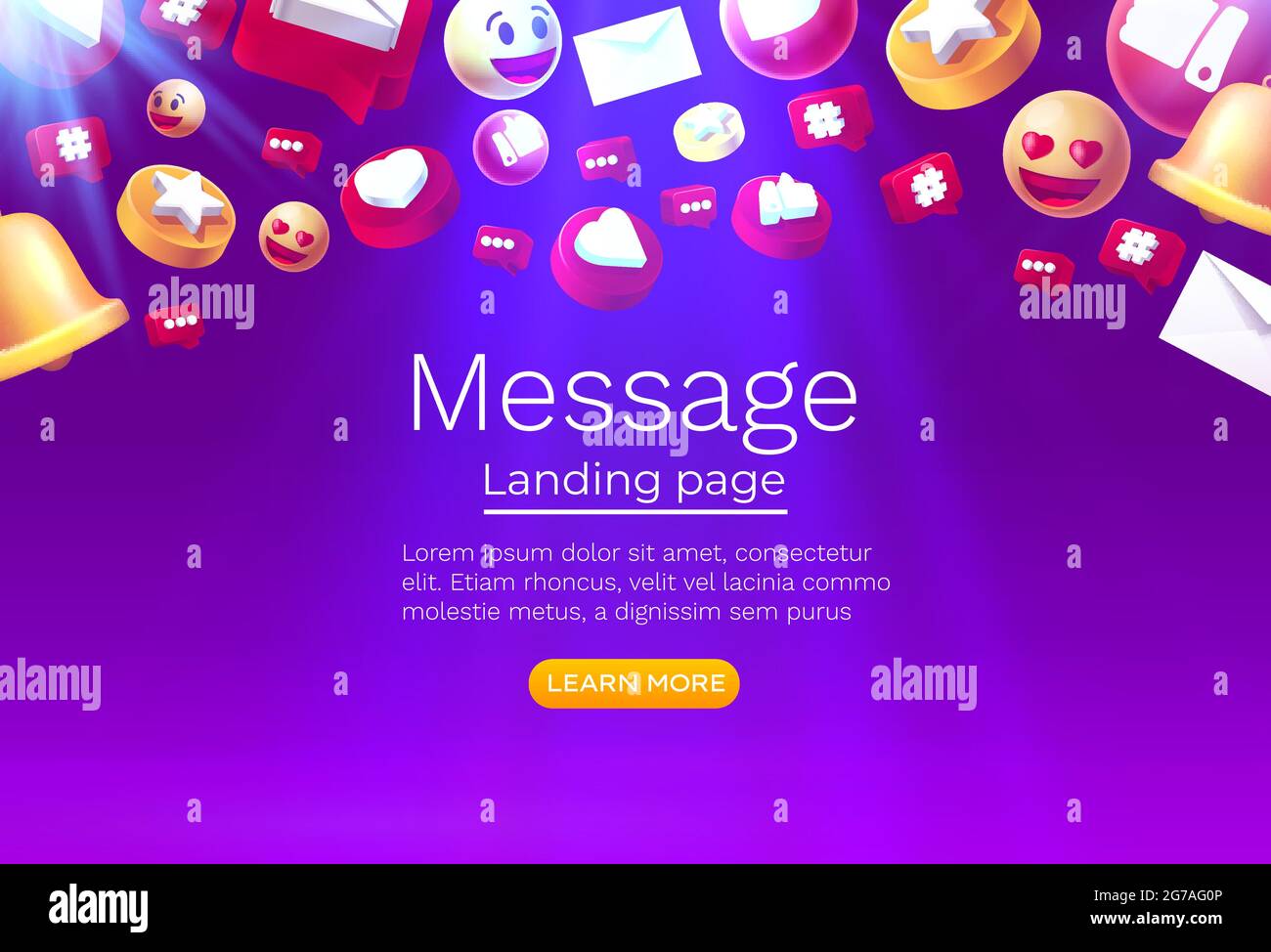 Message with many icons, chat for communication of people, landing page ...