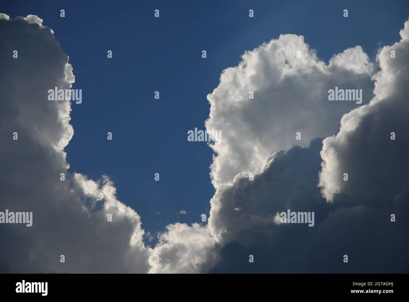 Storm clouds,  clouds, blue sky, airplane trace, Stock Photo
