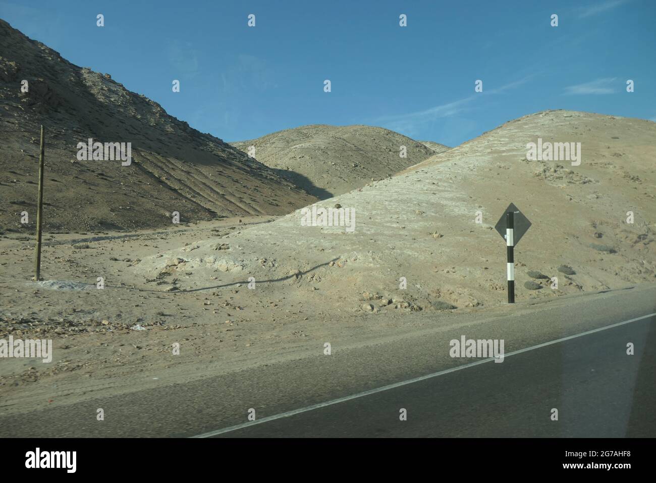 Road and sign in the desert and Mountains Peru Stock Photo - Alamy