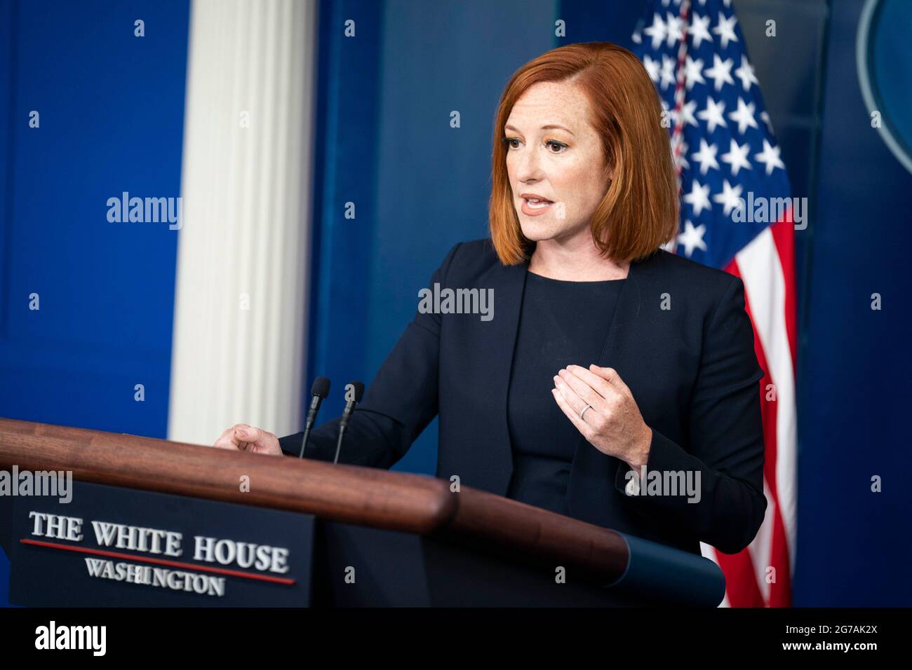 White House Press Secretary Jen Psaki speaks to reporters during a