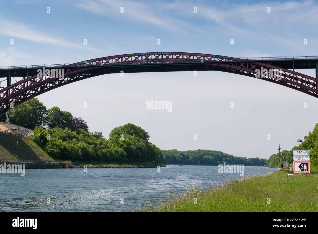 View of the old Levensauer high bridge over the Kiel Canal, Neuwittenbek, Germany. Stock Photo
