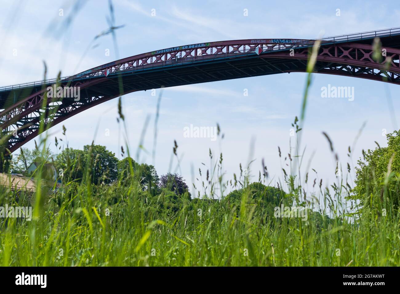 View of the old Levensauer Hochbrücke on the North Baltic Sea Canal, Kiel, Germany. Stock Photo