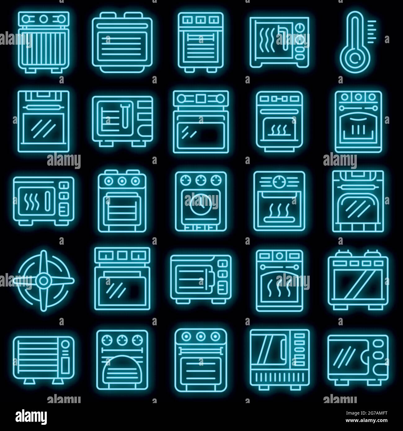 Convection oven icons set. Outline set of convection oven vector icons ...