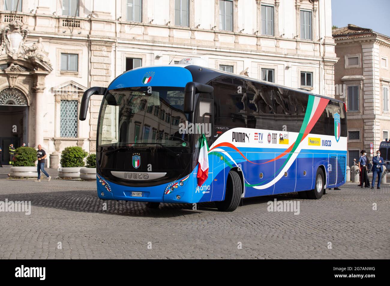 Rome, Italy. 12th July, 2021. The bus of the Italian national football ...