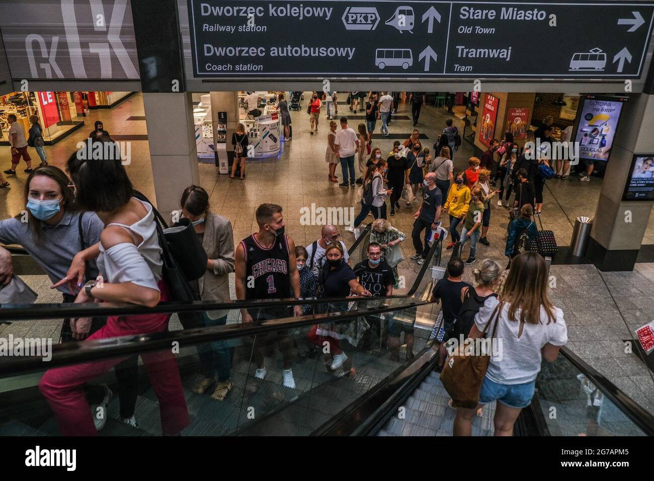 Krakow, Poland. 12th July, 2021. People wearing protective face masks as a  preventive measure against the