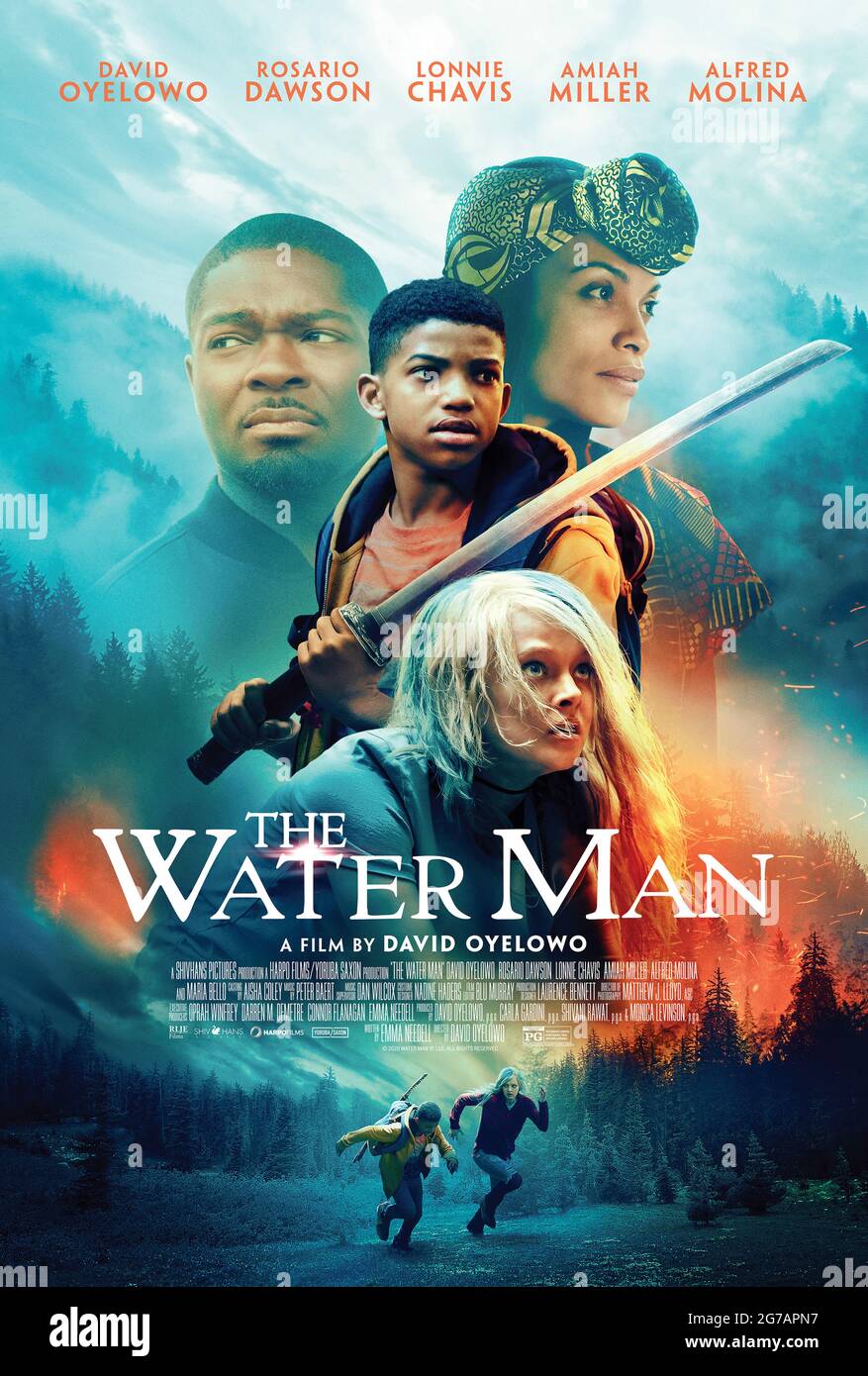 The Water Man (2020) directed by David Oyelowo and starring Rosario Dawson, Maria Bello and Alfred Molina. Fantasy about a boy who sets out on a quest to save his ill mother by searching for a mythic figure said to have magical healing powers. Stock Photo