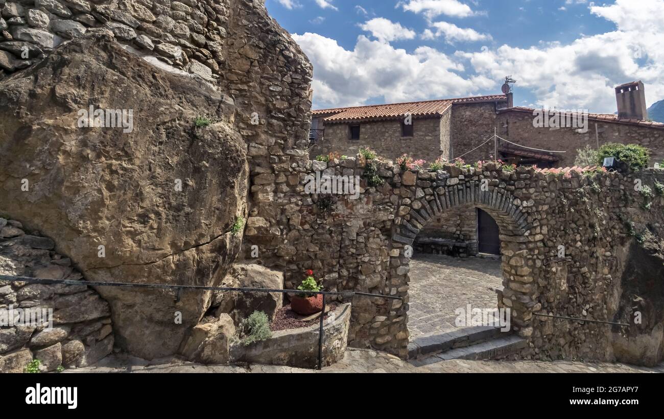 Remains of the castle complex in Palalda near Amélie les Bains. Erected in the XII century. Stock Photo