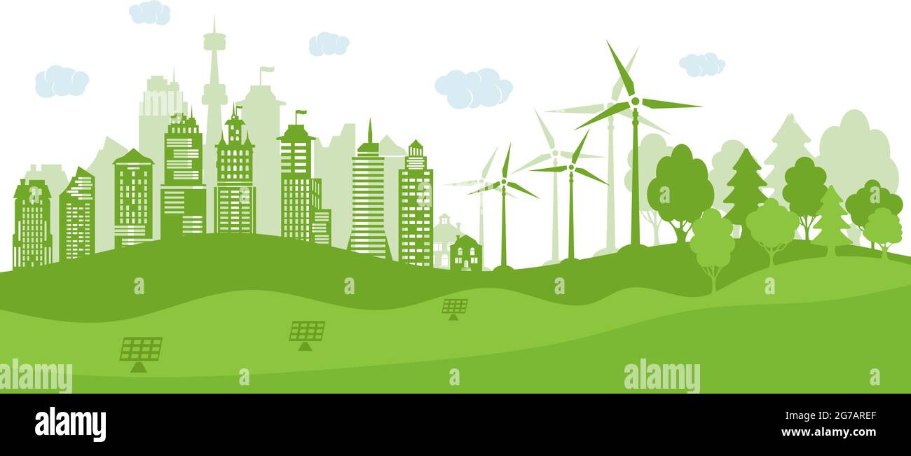 Concept green city with renewable energy sources. Ecological cityб ...