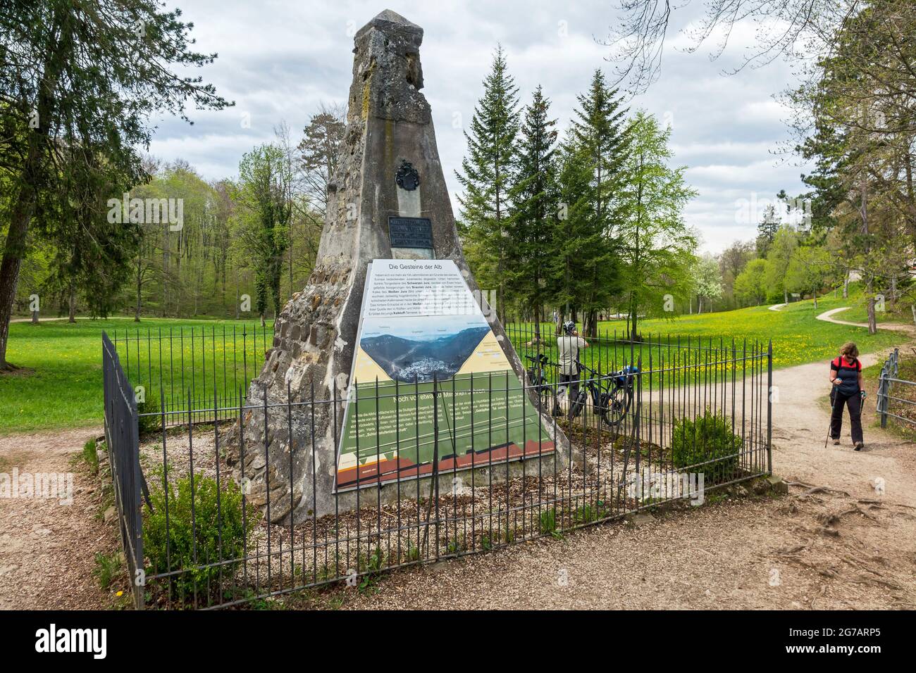 The geological pyramid is on the site in front of Lichtenstein Castle. On the initiative of Duke Wilhelm II von Urach, the pyramid was built in 1903 and inaugurated on July 22nd with a small festival. Stock Photo