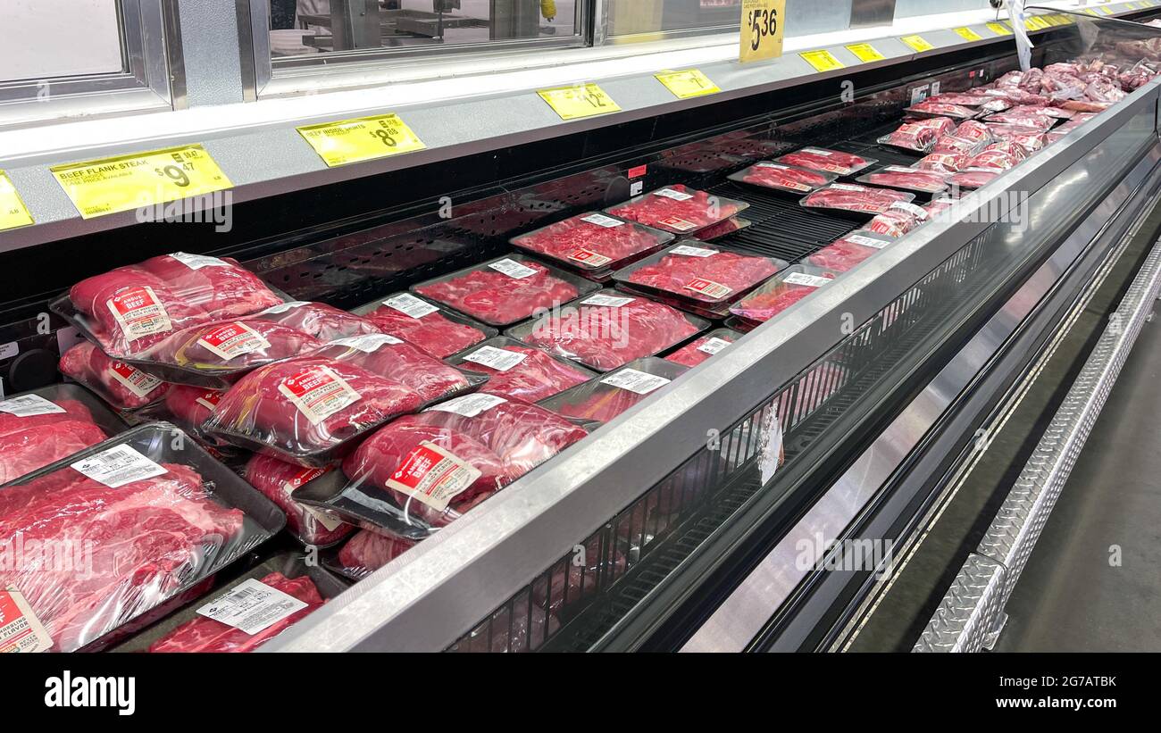 Orlando, FL USA May 31, 2021 Fresh cuts of beef meat in the