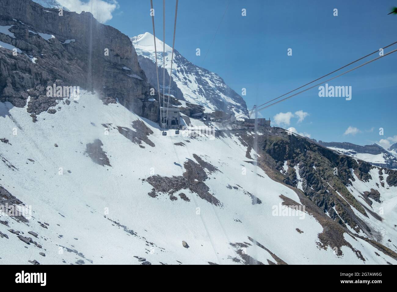 View from the Eiger Express Cable Car Snow Covered Mountain Jungfraujoch Sphinx Observatory