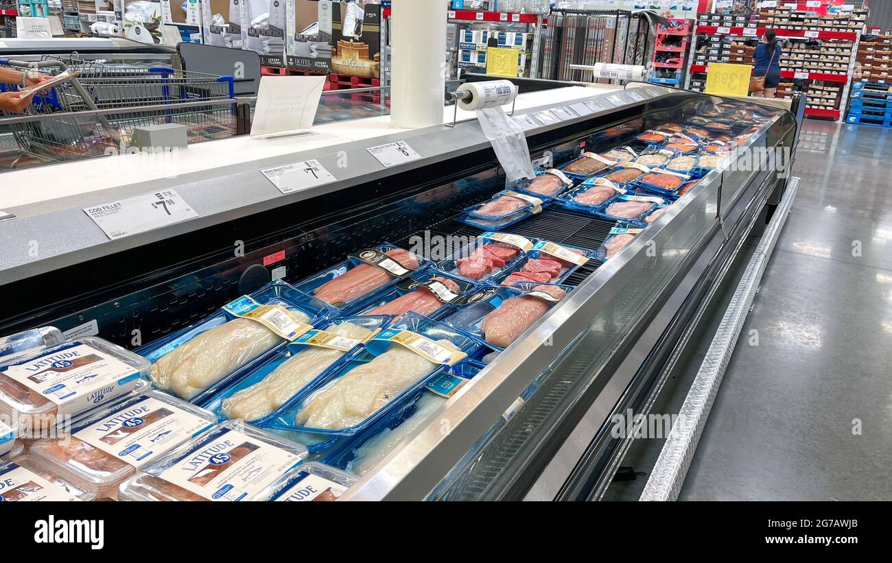 Orlando,FL USA May 31, 2021 A display of various fish in the seafood