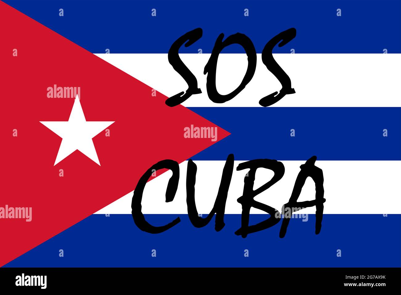 Cuban flag with SOS Morse code text to represent the help Cuban people are asking for in Cuba. Stock Photo