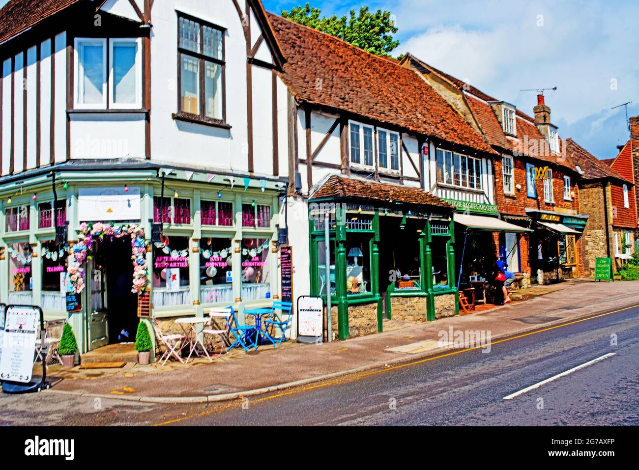 Tea Room and shops, Otford, Kent, England Stock Photo