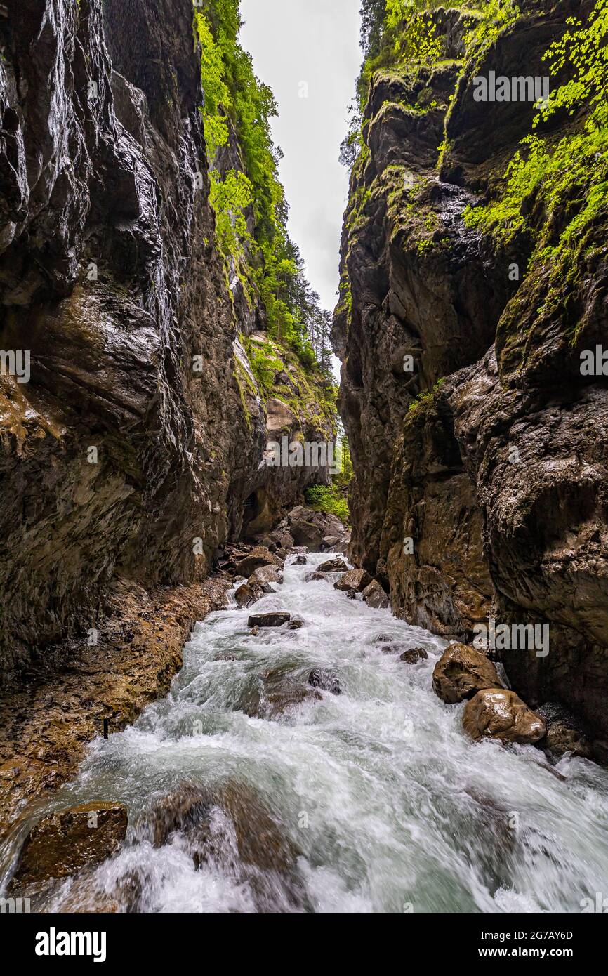 Rushing river of Partnachklamm, Garmisch-Partenkirchen, Upper Bavaria, Germany Stock Photo
