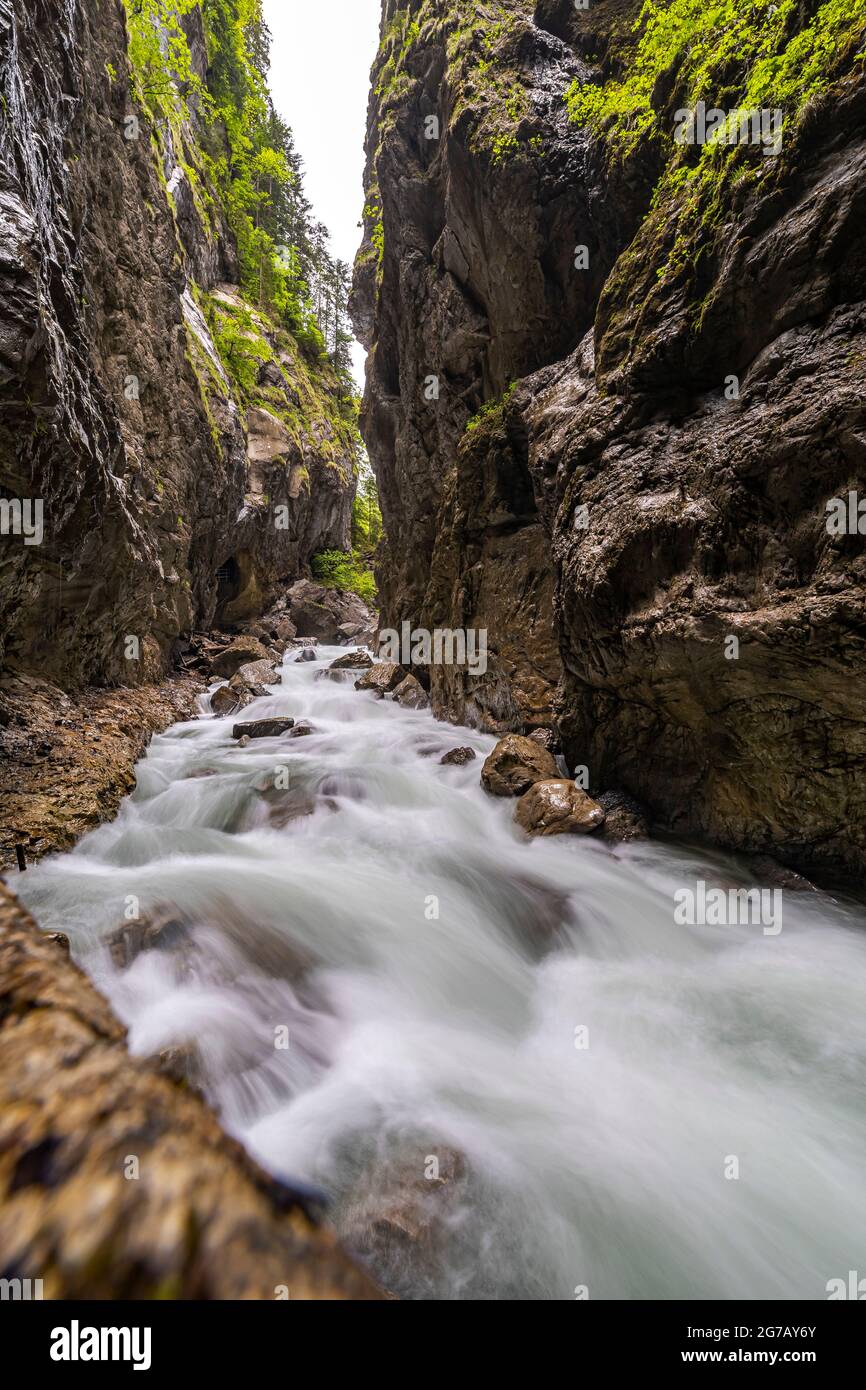 Rushing river of Partnachklamm, Garmisch-Partenkirchen, Upper Bavaria, Germany Stock Photo