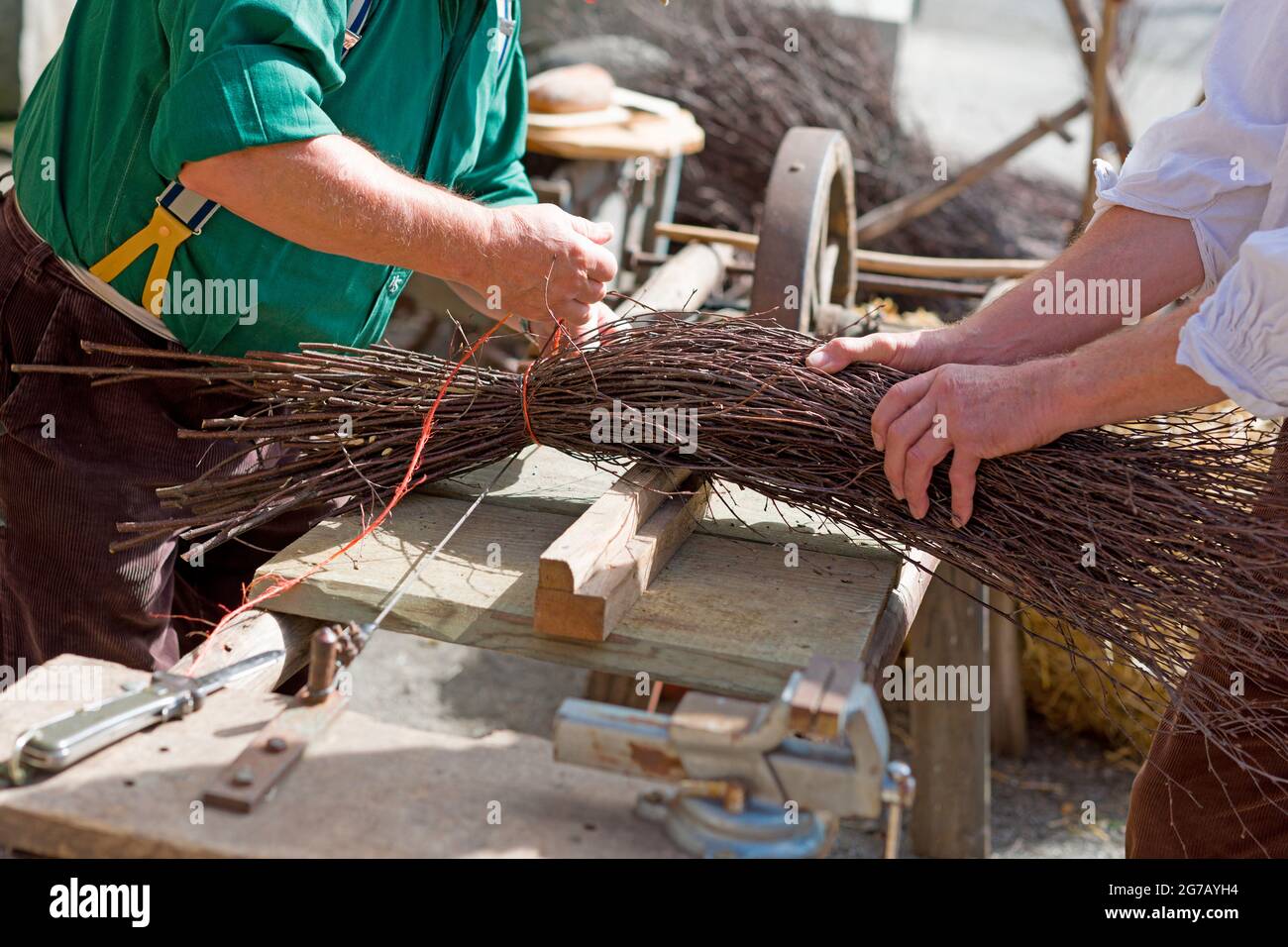 Broom maker at work, Celle, Lower Saxony, Germany Stock Photo