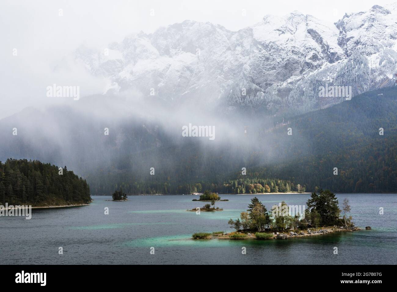 Eibsee with Zugspitze, Eibsee, Germany Stock Photo