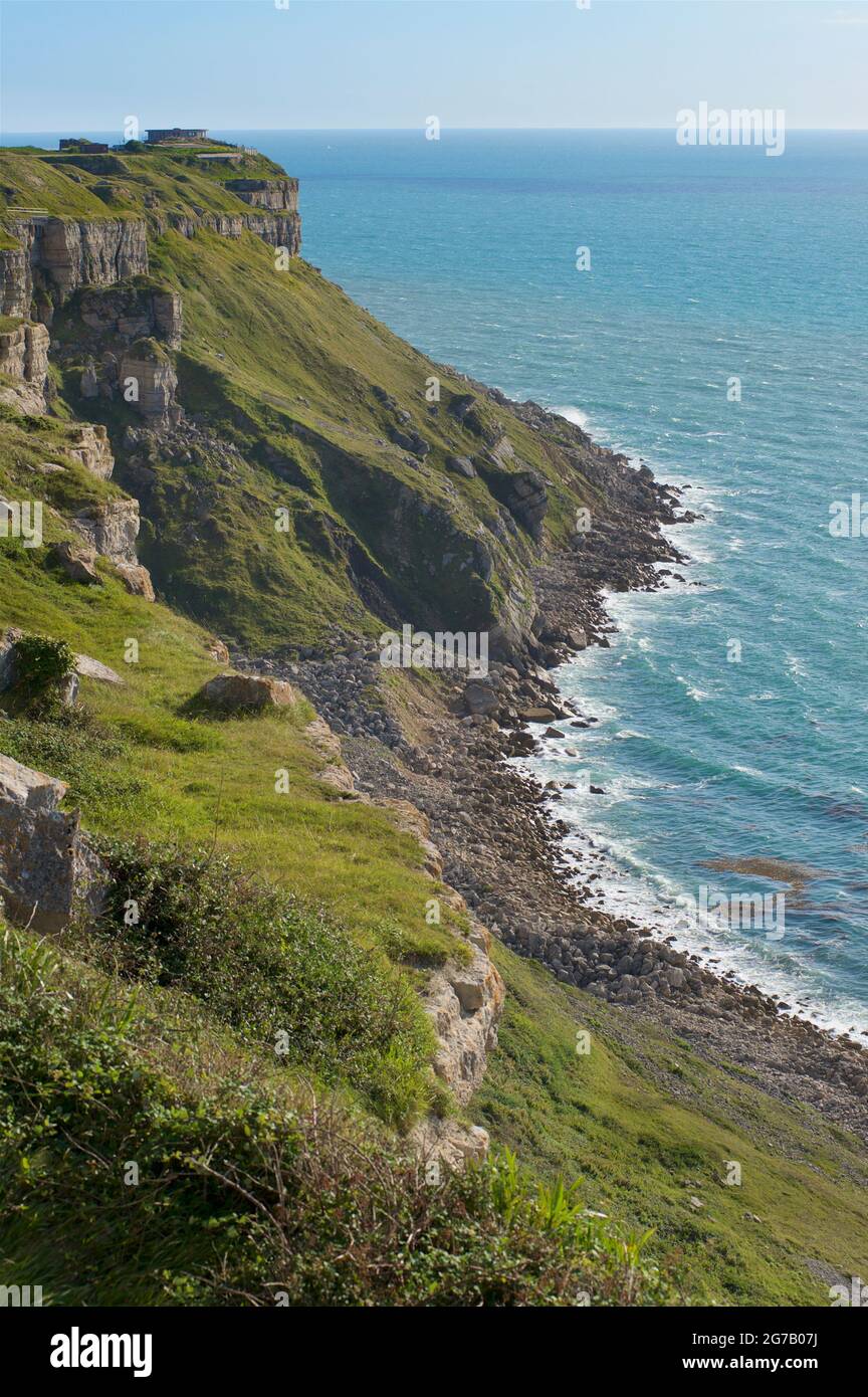 The rocky coastline of the west side of the Isle of Portland, Dorset ...