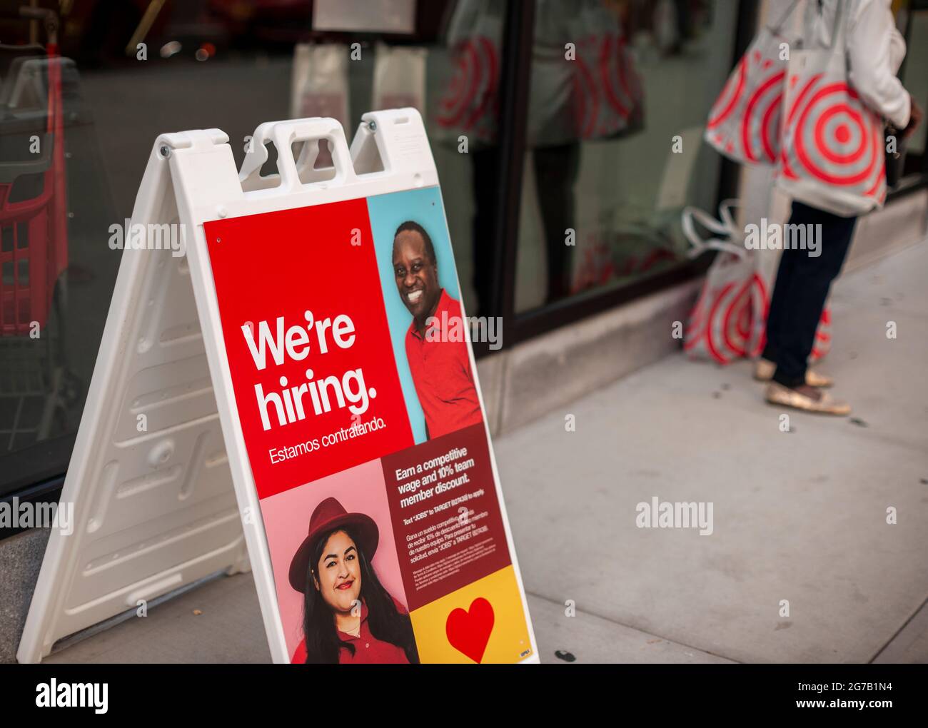 Hiring sign outside a Target store in the Upper West Side neighborhood