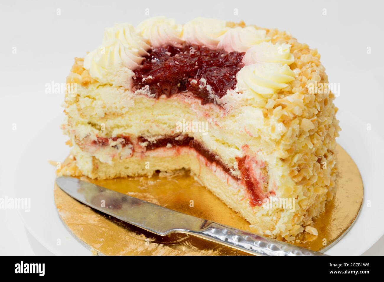 strawberry compote gateau cake on white background Stock Photo