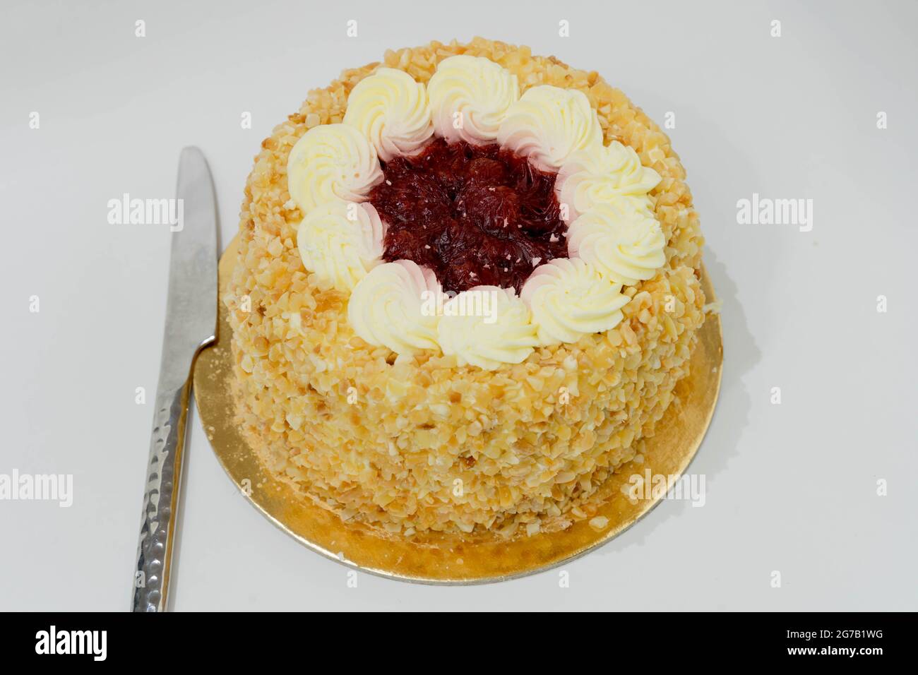 strawberry compote gateau cake on white background Stock Photo
