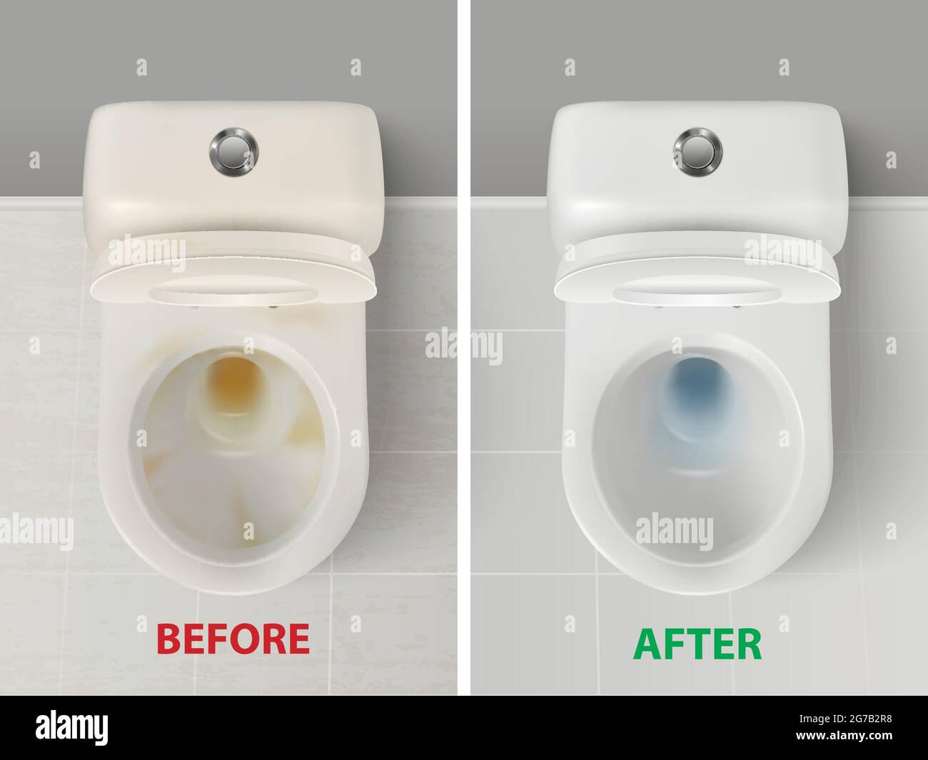 Vector 3d Realistic Clean and Dirty White Ceramic Toilet in the