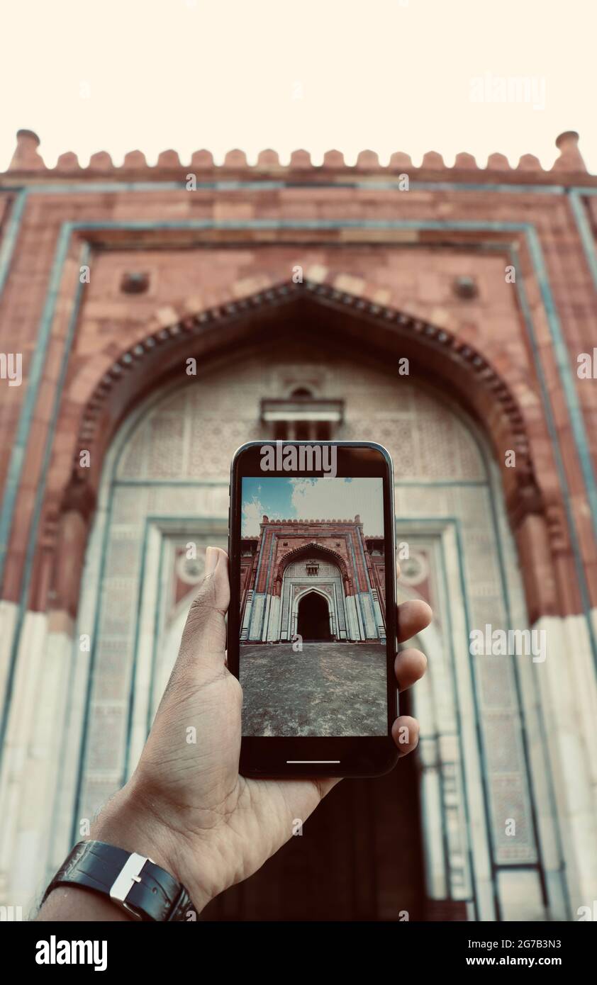 Clicked an innovative picture of a beautiful Old fort. One of the oldest fort in Delhi, India. It is located near Pragati Maidan exhibition ground. Stock Photo